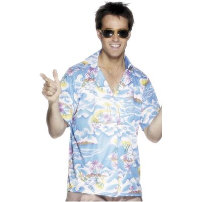 Adult Blue Hawaiian Shirt Costume (Large, Size 42-44)
