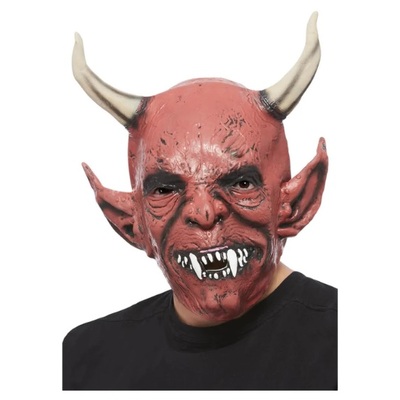 Halloween Adult Devil Demon Latex Mask with Horns Pk 1