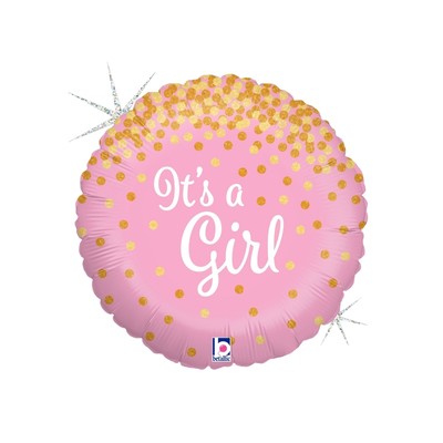 It's A Girl Pink 18in. Foil Balloon with Gold Glitter Pattern Pk 1
