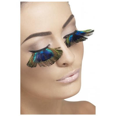 Peacock Feather Eyelashes With Adhesive (1 Pair)