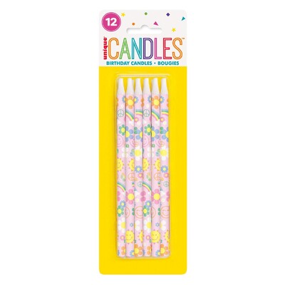 Groovy Peace Tall Birthday Cake Candles 12.5cm Pk 12