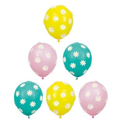 Daisy Balloon Kit 30cm Latex with Stick On Daisies Pk 6