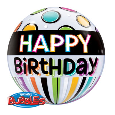 Happy Birthday Stripes & Dots Bubble Balloon (22in.) Pk 1