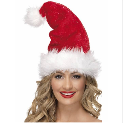 Christmas Deluxe Santa Hat with Tinsel Pk 1 