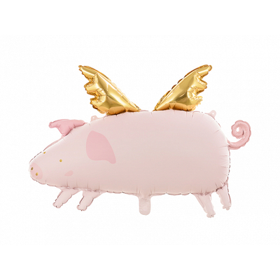 Pink Pig with Gold Wings Foil Supershape Balloon