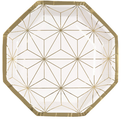 Gold Geomteric Octagonal Paper Plates 21cm (Pk 8)