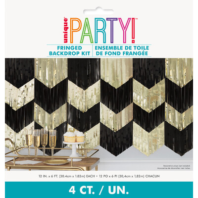 Black & Gold Foil Fringe Backdrop Kit 30cm x 182cm (4 Pc)