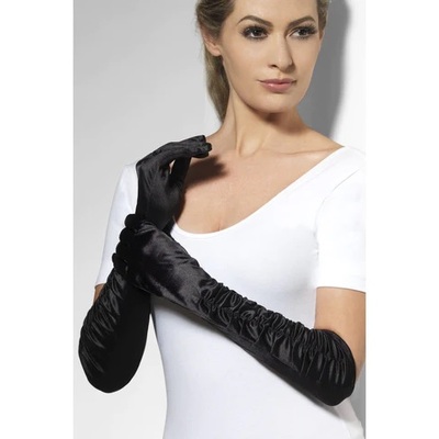 Black Long Ruched Temptress Gloves (1 Pair)