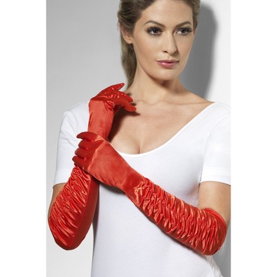 Red Long Ruched Temptress Gloves (1 Pair)