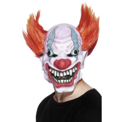 Halloween Clown Full Face Mask with Orange Hair Pk 1