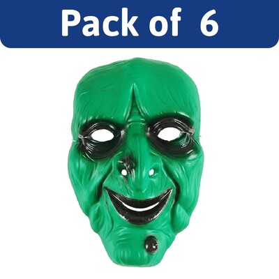 Adult Green Witch PVC Face Masks Bulk Pack of 6 | Halloween Costume Masks