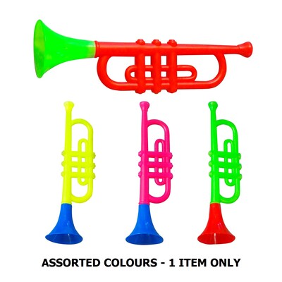 Plastic Sounding Trumpet with Neck Strap Assorted Colours Toy Costume Accessory