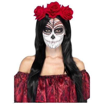 Halloween Day of Dead Headband with Red Roses Pk 1