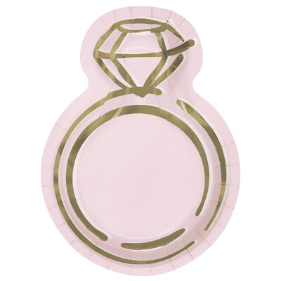 Pink & Gold Diamond Ring Shape Snack Paper Plates (Pk 8)
