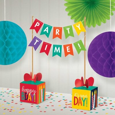 Rainbow Birthday Party Time Banner Table Centrepiece (Pk 1)