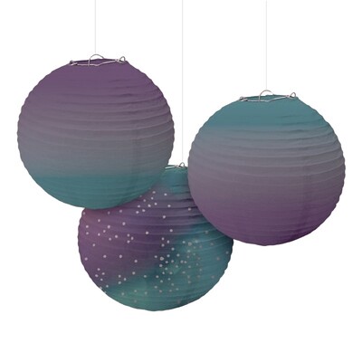 Sparkling Sapphire Ombre Round Paper Lanterns (24cm) Pk 3