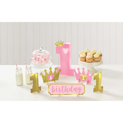 Pink 1st Birthday Girl Table Decorating Kit (6 Piece)