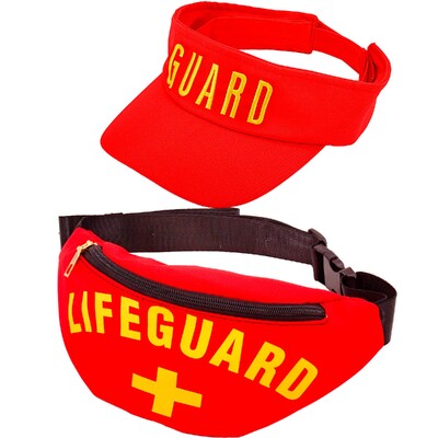 Lifeguard Visor & Bum Bag Costume Set | Red Beach Rescue Accessories