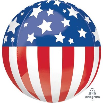 Patriotic American Flag Orbz Foil Balloon (15in, 38cm)