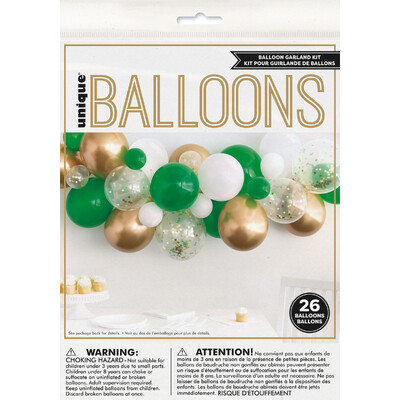 Green Gold White & Confetti Balloon Garland Kit (26 Balloons + Tape)