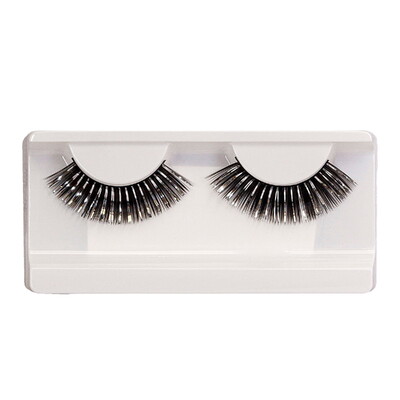 Long Black & Silver False Fake Eyelashes 1 Pair - Adhesive Included 14+