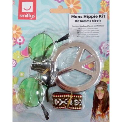 Adult Male Hippie Costume Kit Pk 1 (Headband, Green Specs and Necklace)