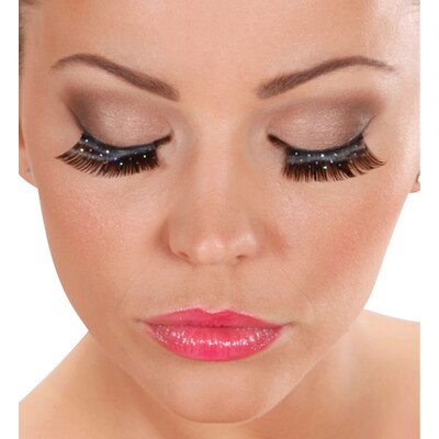 Black Fake False Eyelashes with Holographic Dots 1 Pair - Adhesive Included