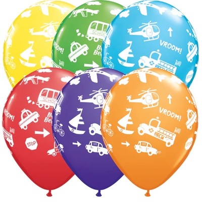 Mixed Colour Transportation Latex Balloons 30cm (Pk 10)