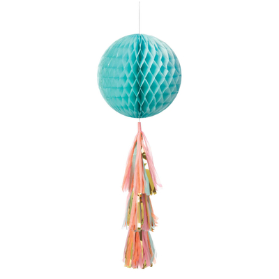 Pastel Blue Hanging Honeycomb Ball Decoration with Tassel 71cm (Pk 1)