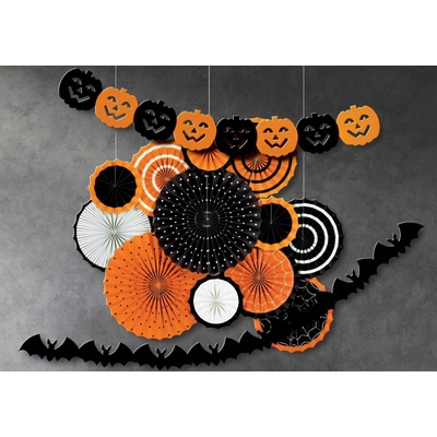 Halloween Orange Black Banners & Fans Decorating Kit (14 Pieces)