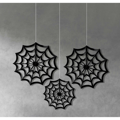 Halloween Black Spider Web Paper Fan Decorations (Pk 3)