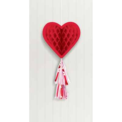 Red Heart Hanging Honeycomb Decoration with Tassels 55cm