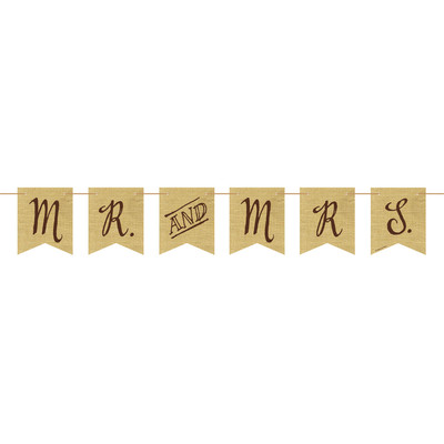 Rustic Wedding Mr & Mrs Pennant Flag Banner with Twine (1.5m) Pk 1