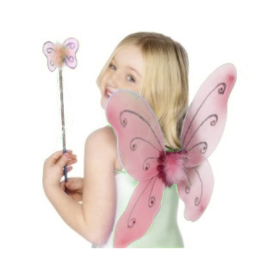 Child Pink Butterfly Wings & Wand Pk 1