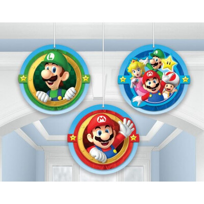 Super Mario Bros Hanging Honeycomb Decorations Pk 3
