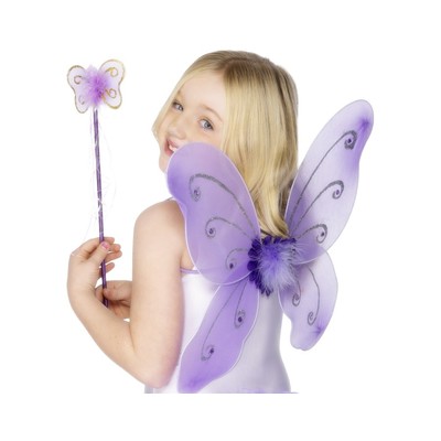 Child Purple Butterfly Fairy Wings & Wand Set