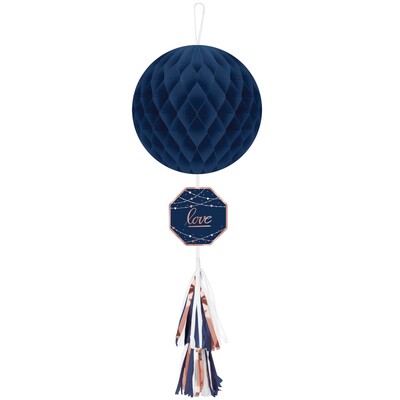 Navy Blue Honeycomb Paper Ball with Tassel & Love Sign (74.9cm) Pk 1