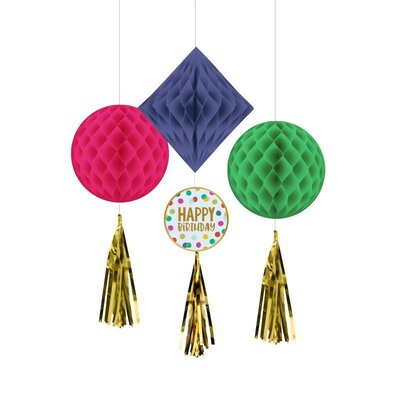 Happy Dots Hanging Honeycomb Decoration (Pk 3)