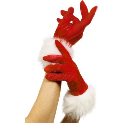 Ladies Red Santa Gloves with White Fur Trim Pk 2