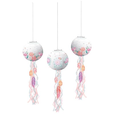 Free Spirit Boho Paper Tassel & Feather Lantern Decorations Pk 3