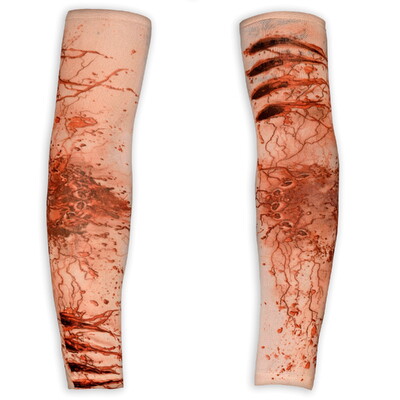 Halloween Wounded Zombie Arm Sleeves 1 Pair - Blood & Bite Marks 14+