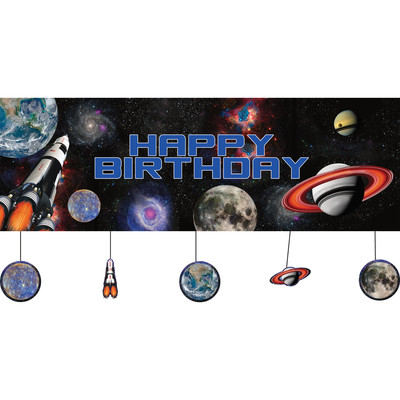 Space Blast Giant Birthday Plastic Banner with Attachments Pk 1
