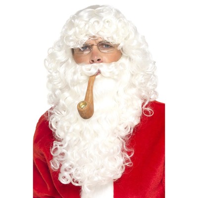 Adult Deluxe Santa White Costume Kit (Wig, Beard, Glasses & Pipe)