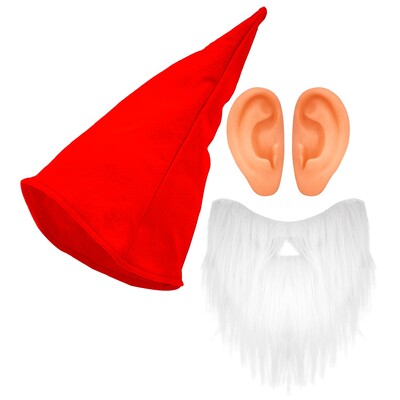 Red Dwarf Gnome Costume Set - Hat Beard & Ears One Size
