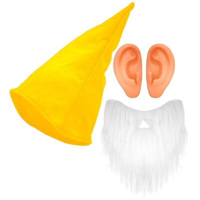 Yellow Dwarf Gnome Costume Set - Hat Beard & Ears One Size