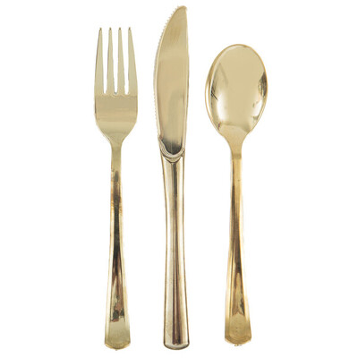 Reusable Metallic Gold Plastic Cutlery Set (Pk 18)