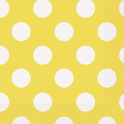 Yellow & White Polka Dot Lunch Napkins Pk 16 