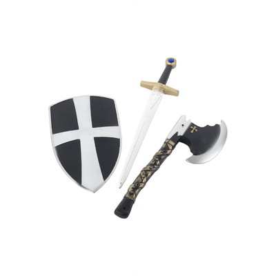 Crusader Costume Weapon Set - Sword, Shield & Axe Pk 1