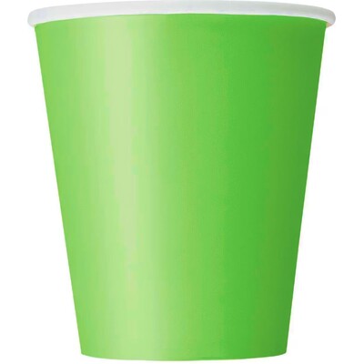 Lime Green Paper Party Cups 270ml Pk 8
