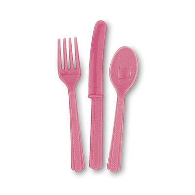 Hot Pink Cutlery Set Pk 24 (8 Forks, 8 Knives & 8 Spoons)